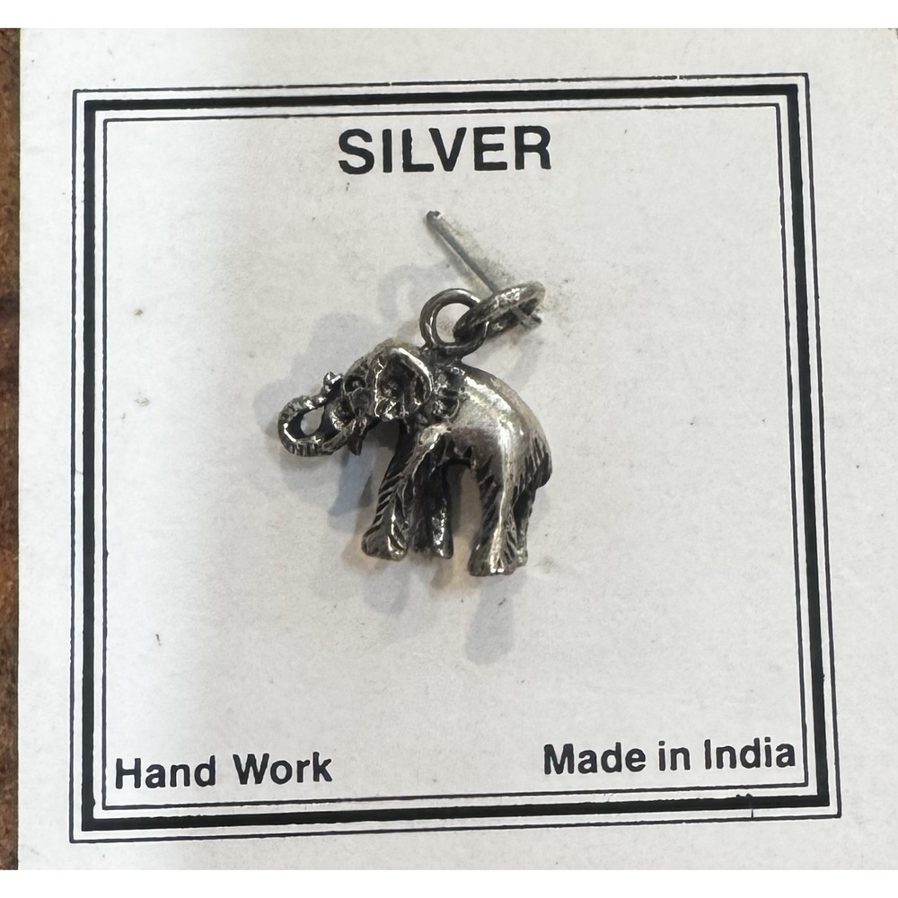 925 Vintage Elephant Sterling Silver Jewelry Charm , India, NWT, 1980
